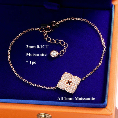 Lucky Clover Full Moissanite Link Bracelet Women S925 Silver Pear Cut Lab Diamond Bridal Adjustable Dainty Hand Chain Gift