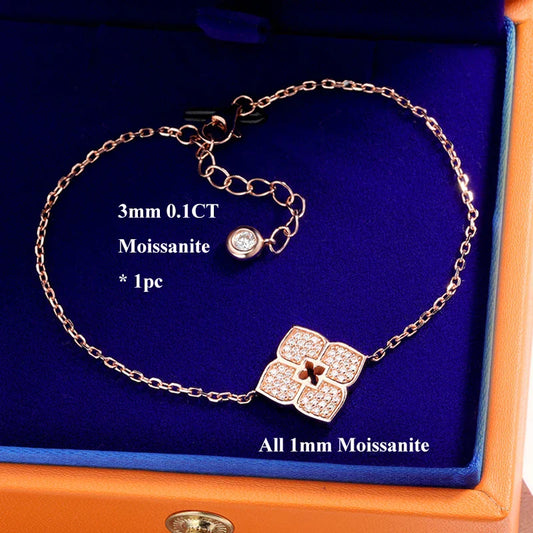 Bracelet femme Lucky Clover en moissanite avec diamants de laboratoire taille poire en argent S925, réglable, délicat, cadeau, chaîne de main de mariée