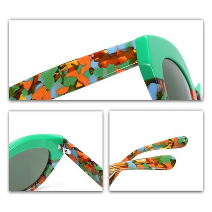 Handmade Feel Retro Glasses Asymmetric Cat Acetate Frame UV400 for Women Polarized Unique Lightweight Fit