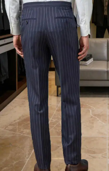 New Men's Suit Pants Haute Couture Grey Striped Slim Fit Business Formal Casual Suit Pant Groom's Dress Pants Office Banquet