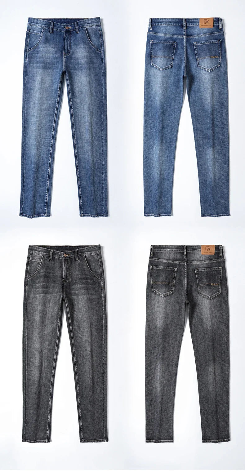 New Spring Summer Plus Size 40 42 44 Men Straight Loose Jeans Business Fashion Denim Stretch Pants Male Brand Trousers