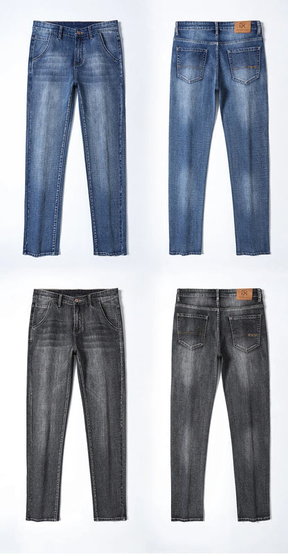 New Spring Summer Plus Size 40 42 44 Men Straight Loose Jeans Business Fashion Denim Stretch Pants Male Brand Trousers