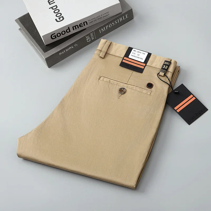 97% Cotton Straight Casual Pants Business formal Black Blue Stretch Mens Trousers Khaki Brown Mens Pants