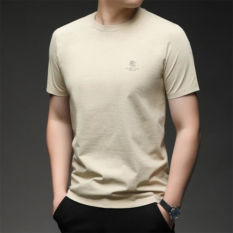 2026 New Men's Korean Style Fashion Badge Short Sleeved Sleeve Round Neck T-shirt Casual and Comfortable Summer Versatile Top