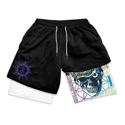 Y2K Summer Men Streetwear Anime Berserk Oversize Active Athletic Gym Short Pants Training Fitness Workout Track Shorts Clothes