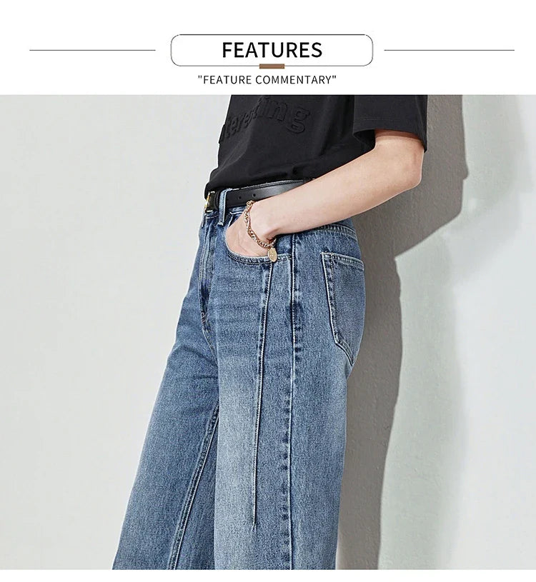 Minimalism Women Jeans 2025 Autumn Vintage Denim Pants Loose Wide Leg Pants Woman Casual Pants Female Trousers 12551002