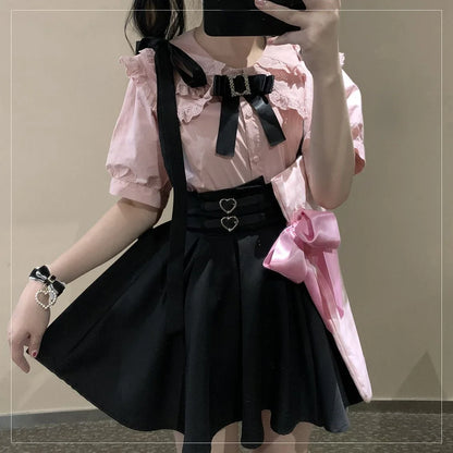 Japanese Gothic Y2k Lolita Skirt Women Elegant Sweet Lace Ruffles Ribbon Bandage Mini Skirts Girls Sexy Cute Punk Party Skirt