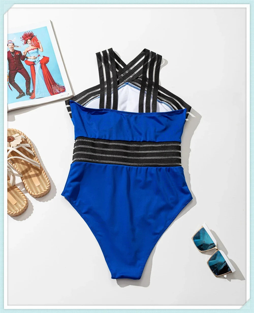 Solid Mesh Tape Swimsuit 2026 One Piece Sexy High Neck Swimwear Women Cross Front Bathing Suit Female Padded Beachwear Bodysuit