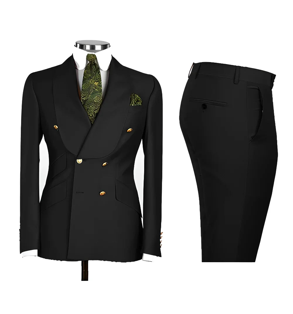 Light Blue Men's Suits Chic Double Breasted Blazer Peak Lapel Elegant Formal Set Male 2 Piece Jacket Pants Wedding Groom Tuxedos