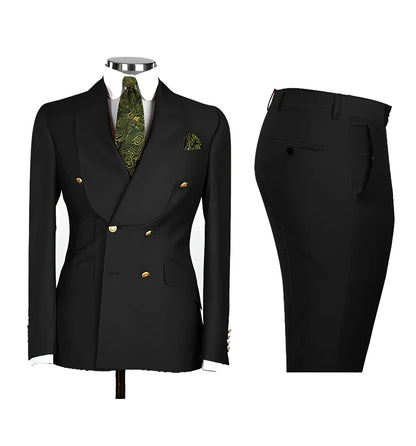 Light Blue Men's Suits Chic Double Breasted Blazer Peak Lapel Elegant Formal Set Male 2 Piece Jacket Pants Wedding Groom Tuxedos