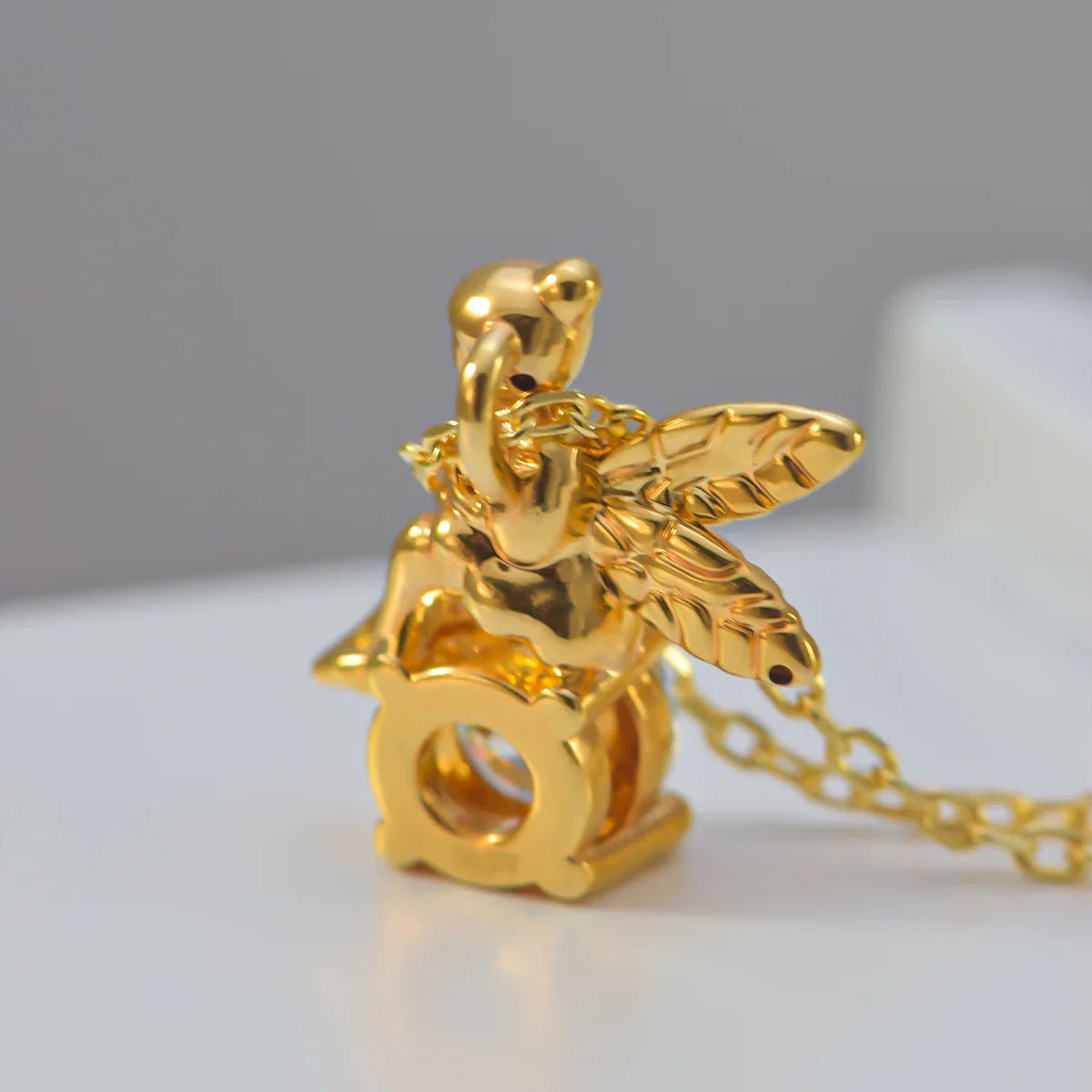 Au750 18k Gold Pendant Necklace Faerie Fairy 1 Carat Moissanite Diamond Valentine's Day Engagement Gift Fine Jewelry
