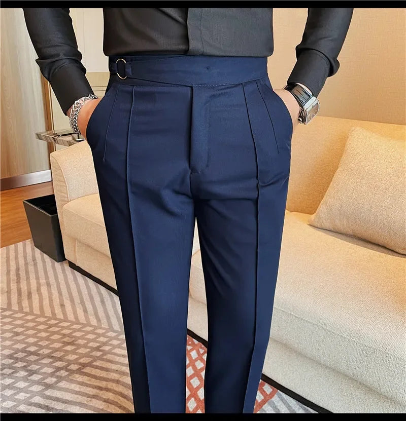 British Style Men's High Waist Casual Pants New Solid Color Naples Men Suit Pants Slim Fit Casual Business Formal Mens Trousers