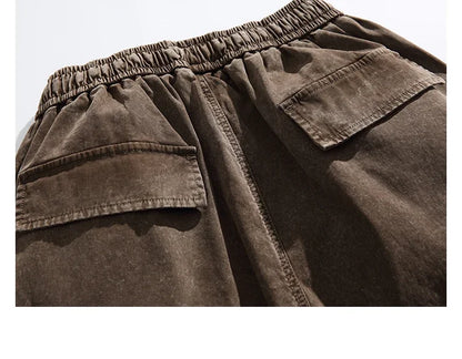 Oversized Baggy Vintage Washed Cargo Pants Men Loose Fit Drawstring Cuffed Retro American Style Streetwear Hip Hop Utility Pants