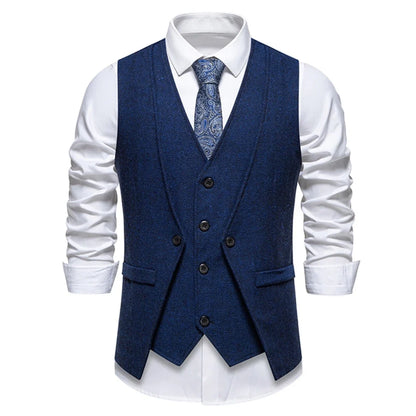 Men Vest Brown Herringbone Single Button V Neck Waistcoat For Wedding Banquet Office Business Work Casual Daily Men Suit Vest
