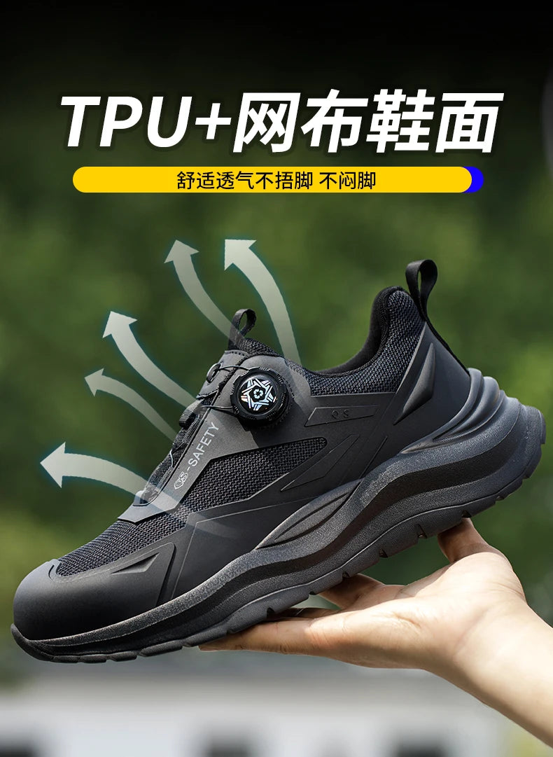 Large Size 48 Men's Summer Safety Shoes Rotating Button Work Sneakers Steel Toe Shoes Puncture-Proof Protection Shoes Security