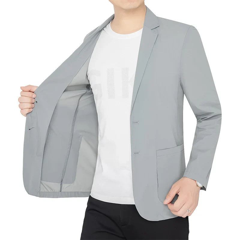 Brand Summer Men Blazers Gray Solid Color Thin Anti Wrinkle Quick Drying Soft Business Suit Blazer Jacket for Man