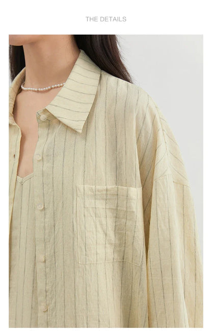 Women Dress Sets Stripe Shirt Loose Casual Long Sleeve Sunscreen Blouses Camisole V-neck Dresses Spring Autumn 2025