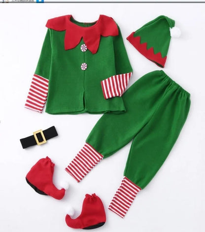 2026 Girl Boy Christmas Elf Costumes Santa Claus Kid Suit Festival Halloween Cosplay Sets Green Elves Clothes