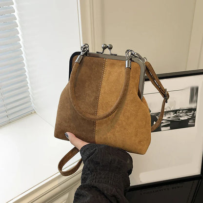 Women's Retro Frosted Splice Handbag Large Leisure Travel Trip Shopping Work Commuting Crossbody Shoulder Bag Elegant Clutch Bag