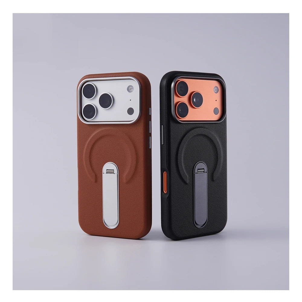 Luxury Rotation KickStand Business PU Leather Case For iPhone 17 Pro Max 16 15 14 13 For MagSafe Magnetic Matte Shockproof Cover