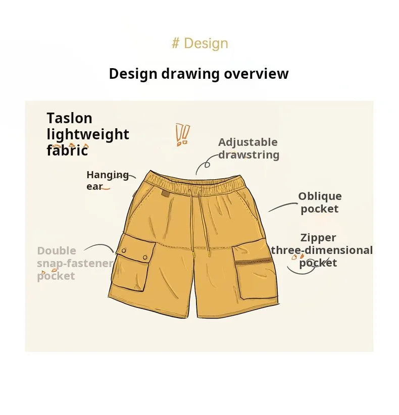 Outdoor Yellow Cargo Shorts Men's Summer Quick-Dry Lightweight Sports Shorts with Drawstring Waist Multi-Pocket Bottoms