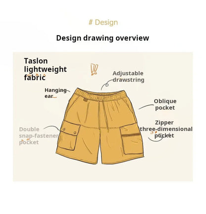 Outdoor Yellow Cargo Shorts Men's Summer Quick-Dry Lightweight Sports Shorts with Drawstring Waist Multi-Pocket Bottoms