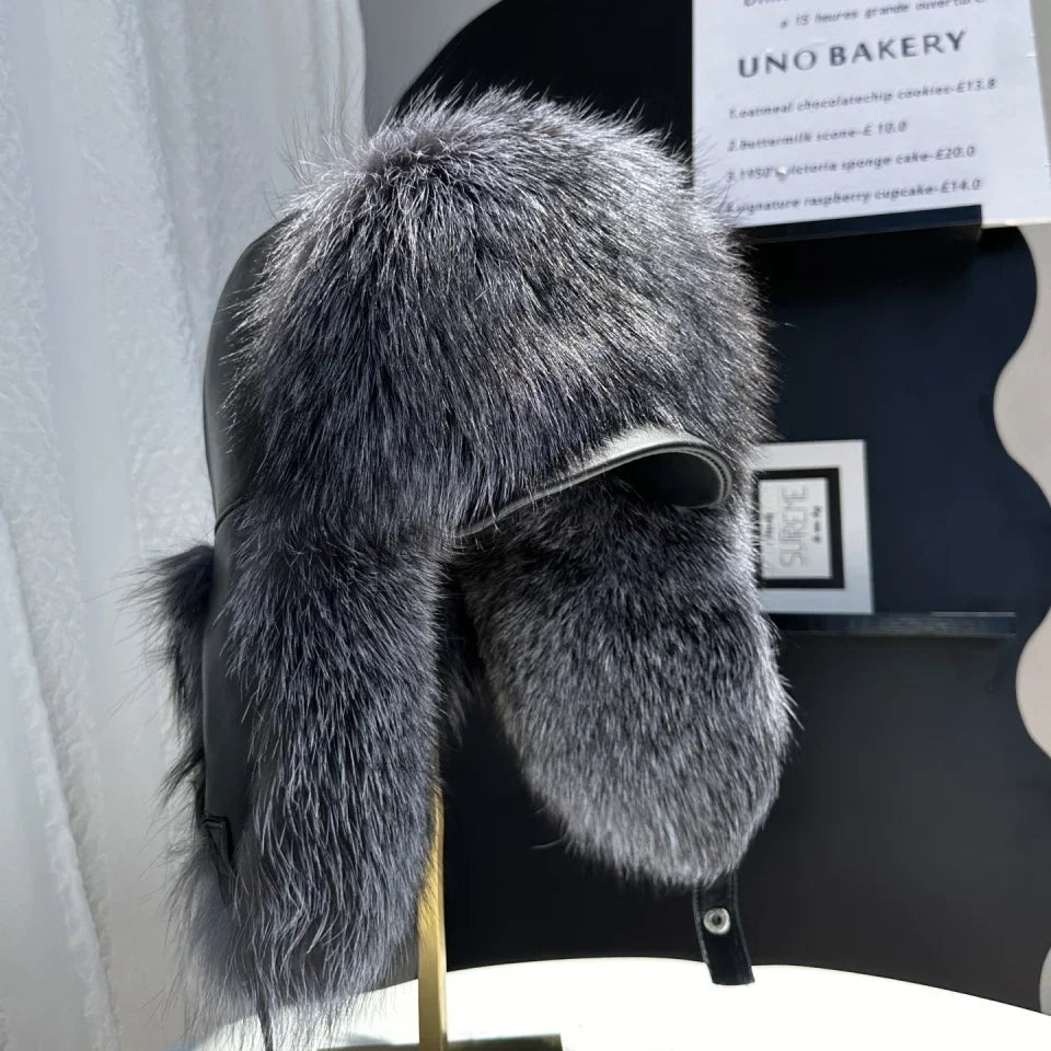 100% genuine fox fur ear-protecting hat Men real raccoon fur bomber hat Women winter warm fur real sheep leather snow hat