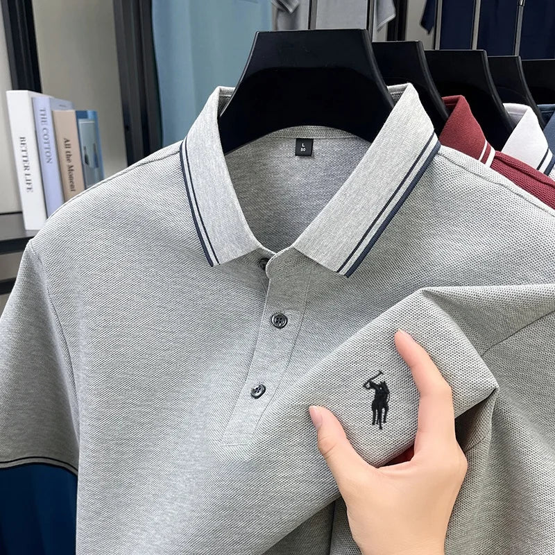 Fashion brand 100% cotton summer new item men's original pony embroidered polo shirt comfortable and breathable short sleeve top