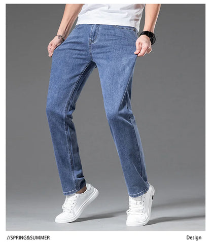 2023 y2k streetwear Spring Summer  Youthful Vitality Men's Fit Straight Thin Denim Jeans Lightweight Cotton Stretch Trousers