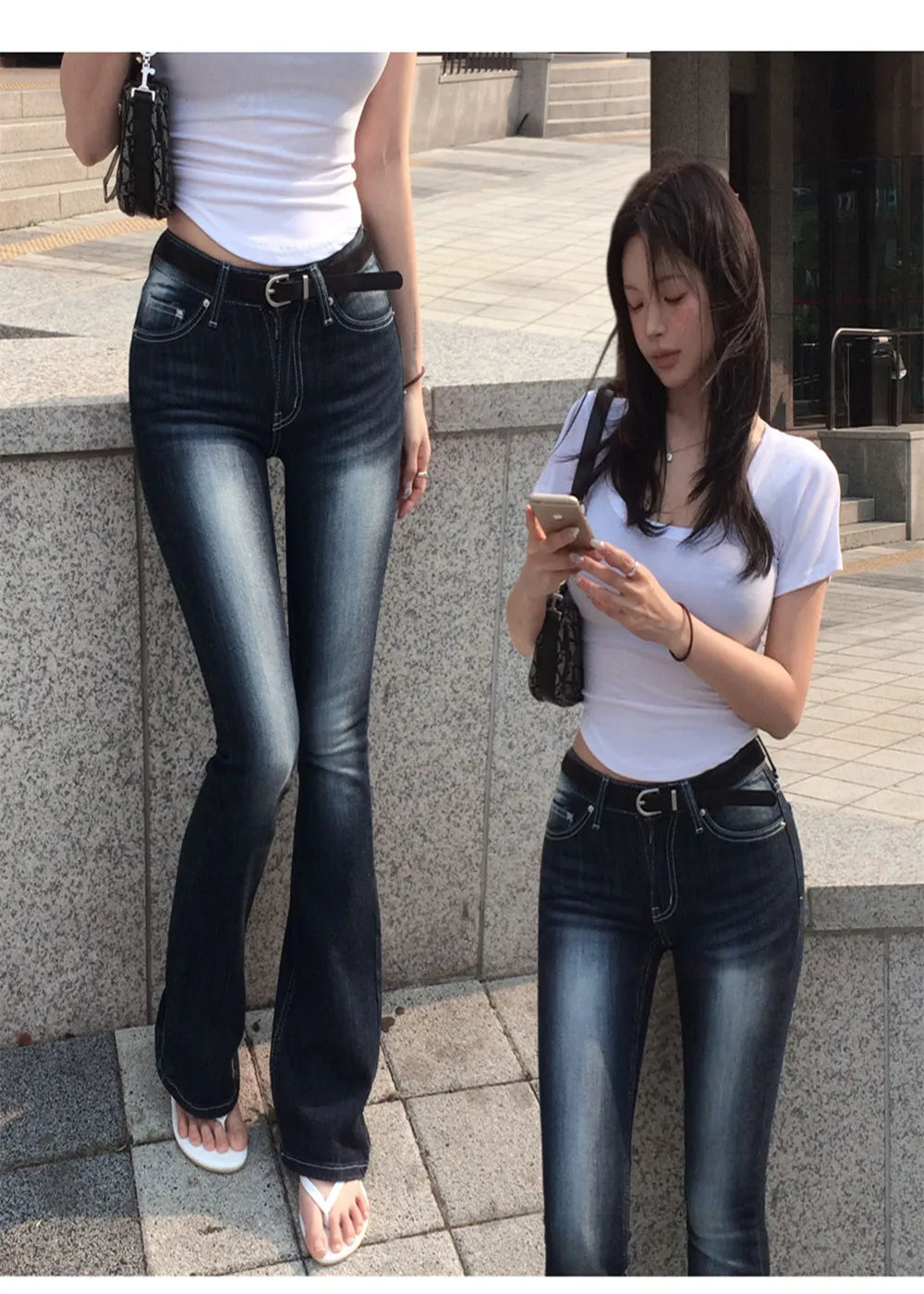 High Waist Sexy Split Denim Jeans Long Leg Lengthening Bell Bot Cotton Stretch Denim Pants for Women Spring Autumn