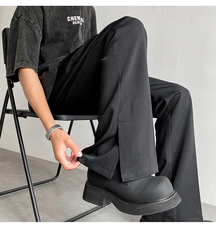 Brown Black Suit Pants Men Fashion Social Mens Dress Pants Korean Loose Casual Flared Pants Mens Office Formal Trousers M-2XL