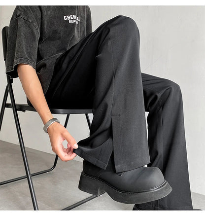 Brown Black Suit Pants Men Fashion Social Mens Dress Pants Korean Loose Casual Flared Pants Mens Office Formal Trousers M-2XL