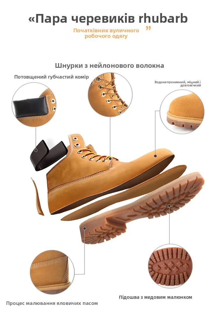 Anti-Slip High-Top  Boots Men's Winter Fce Lined Workwear Boots Briti Sle Boots Rubber Outsole Leather Upper