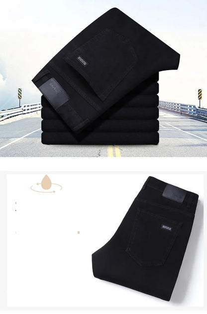 Men Classic Advanced Fashion Brand Pure Black Jeans Man Soft Breathe Stretch Slim Straight Denim Trousers Mens Pants Overalls