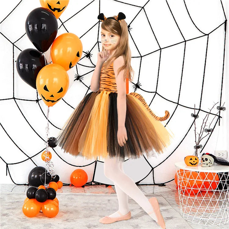 New Tutu Skirt Set Children's Clothing Animal Cos Elk Halloween Clothing Little Cat Mesh Girls' Dress School Performance Dress