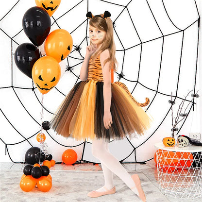 New Tutu Skirt Set Children's Clothing Animal Cos Elk Halloween Clothing Little Cat Mesh Girls' Dress School Performance Dress