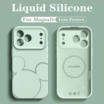 Luxury Liquid MIkey Silicone For Magsafe Phone Case For iPhone 17 Pro 16 15 14 13 12 Pro Max Wireless Charging Skin Smooth Cover