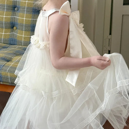 Girls Princess Dress Summer Kids French Sweet Sleeveless Bowknot Tulle Tutu Fluffy Birthday Party Pageant Dresses