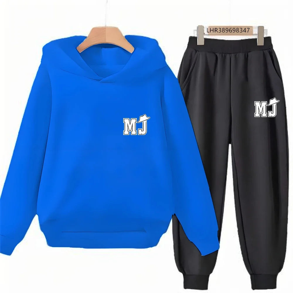 Children's Hoodie+Pants Suit Black 3-12 Years Girl Sweatshirt Sets Boys Pants Suits Michael Jackson Printing Autumn Clothing