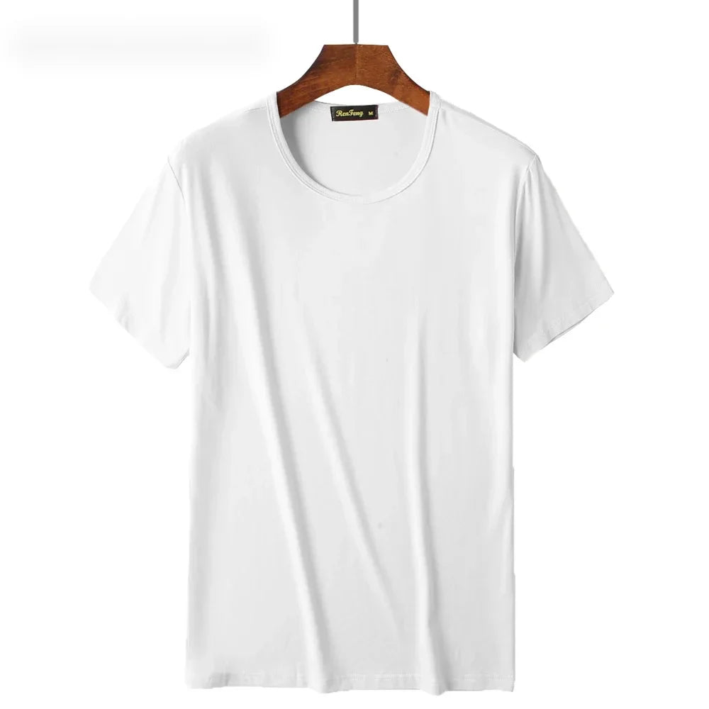2 Piece Lots 95% Bamboo Fiber T Shirt Men Short Sleeve Tee Solid Color Summer Tops Plain Tshirt Crew Neck White Gym Clothing New