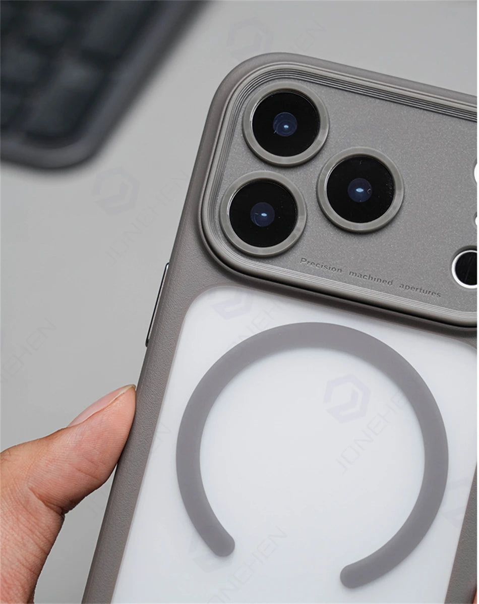 جراب خلفي برتقالي غير لامع ومقاوم للصدمات مع إطار عدسة كاميرا Magsafe قابل للفصل لهاتف iPhone 17Pro 17 Pro Max وزر الكاميرا