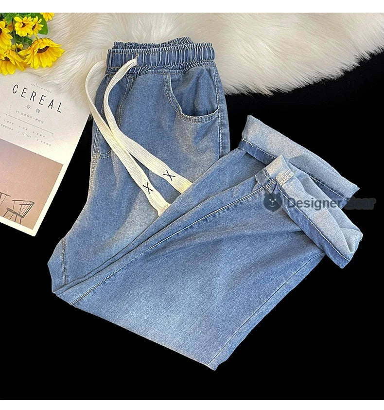 2026 New Spring Summer Men's Baggy Jeans Lyocell Fabric Wide Leg Pants Drawstring Trousers Male City Boy Plus Size S-4 5XL Y2K