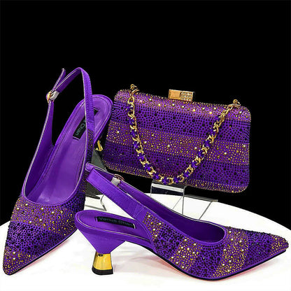 Italian Style Evening Party Shoes And Bag Set Hollow Design Bag With Shoes Elegant Comfortable Mid-Heeled Women Shoes