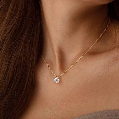 1 Carat Round Brilliant Cut Moissanite Pendant Necklace for Women S925 Silver 18k Gold Plated Solitaire Diamond Pendant Jewelry