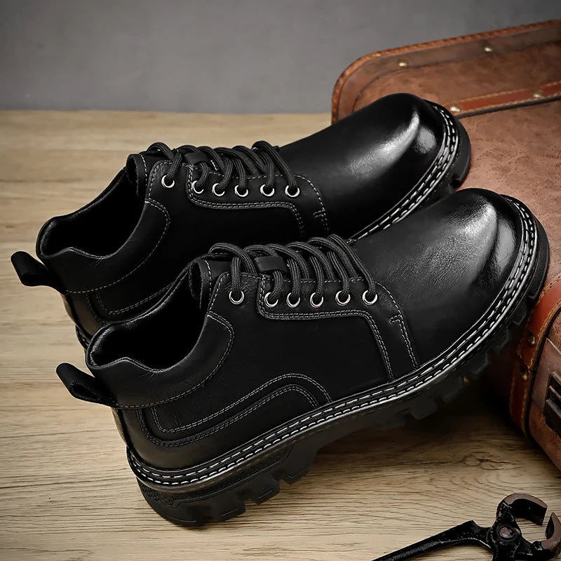Genuine Leather Men Boots Cow Leather Upper Durable Sole Lace up Autumn Winter Boots Fur Daily Leisure Outdoor Shoes For Man New