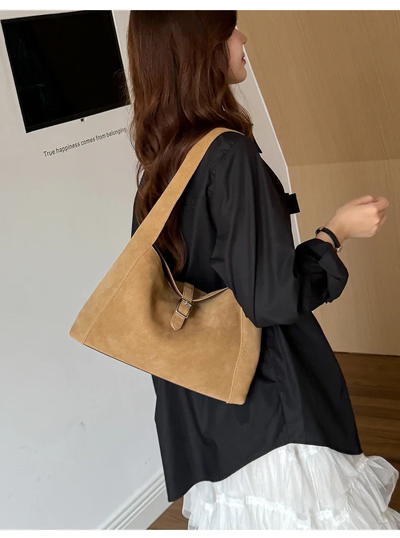 New Winter Women's Natural Suede Leather Bags Female Soft Cowhide Durable Crossbody Shoulder Bag Ladies Fashion Commute Handbags
