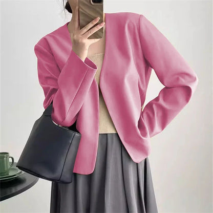 2025 Spring Autumn Fashion New Women's Suit Jackets Solid Short Coats Korean Blazers Long Sleeve Cardigan Coat Without Placket