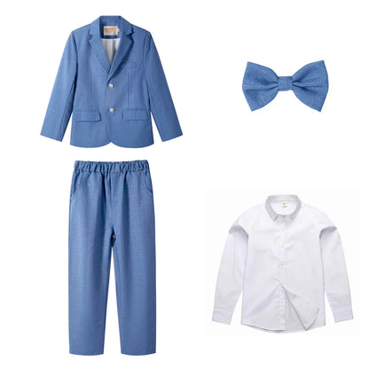 Boys Suit Wedding Ring Bearer Outfit Kids Suit Set Blazer Pants Bow Tie Shirt Clothes Formal Wear 2-14Years