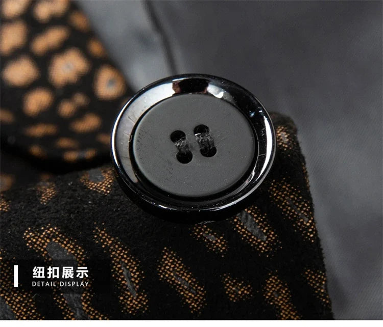 Luxurious Sheepskin Blazers For Men Smooth Casual Leather Jacket Winter Top Quality Leopard Print Slim Gentleman Terno Masculino