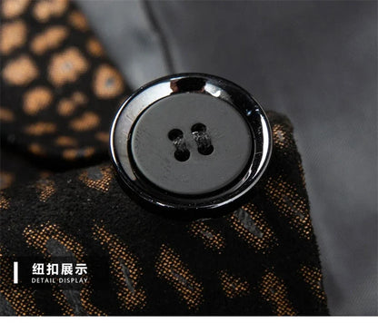 Luxurious Sheepskin Blazers For Men Smooth Casual Leather Jacket Winter Top Quality Leopard Print Slim Gentleman Terno Masculino